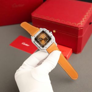Cartier Santos Chế Tác Mặt Nâu Đính Kim Cương Moissanite Nhà Máy BV 39 (2)
