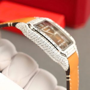 Cartier Santos Chế Tác Mặt Nâu Đính Kim Cương Moissanite Nhà Máy BV 39 (2)