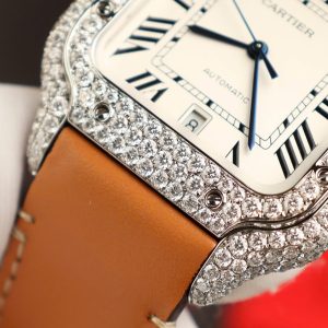 Cartier Santos Chế Tác Mặt Trắng Đính Kim Cương Moissanite Nhà Máy BV 39 (9)