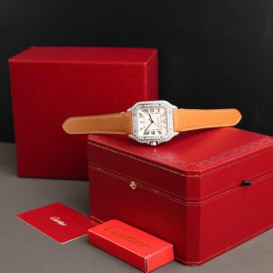 Cartier Santos Chế Tác Mặt Trắng Đính Kim Cương Moissanite Nhà Máy BV 39 (2)
