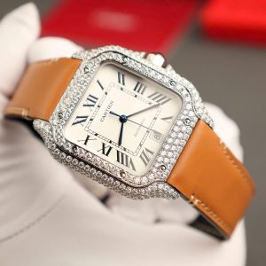 Cartier Santos Chế Tác Mặt Trắng Đính Kim Cương Moissanite Nhà Máy BV 39 (2)