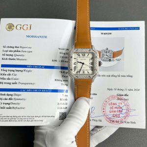 Cartier Santos Chế Tác Mặt Trắng Đính Kim Cương Moissanite Nhà Máy BV 39 (2)