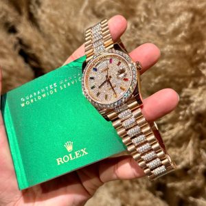 Đồng Hồ Rolex Day-Date Replica Cao Cấp Độ Moissanite Bọc Vàng Hồng 18K 40mm (8)
