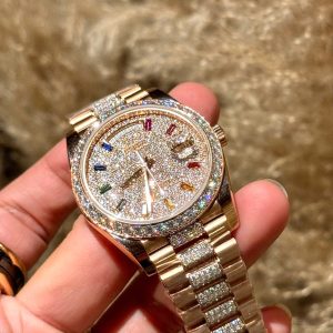 Đồng Hồ Rolex Day-Date Replica Cao Cấp Độ Moissanite Bọc Vàng Hồng 18K 40mm (8)