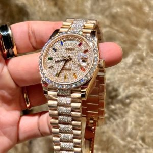 Đồng Hồ Rolex Day-Date Replica Cao Cấp Độ Moissanite Bọc Vàng Hồng 18K 40mm (8)