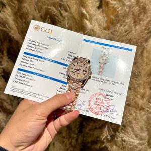 Đồng Hồ Rolex Day-Date Replica Cao Cấp Độ Moissanite Bọc Vàng Hồng 18K 40mm (8)