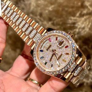Đồng Hồ Rolex Day-Date Replica Cao Cấp Độ Moissanite Bọc Vàng Hồng 18K 40mm (8)