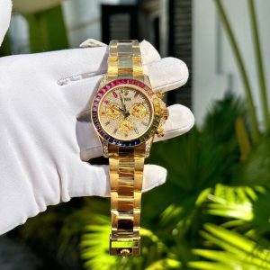 Đồng Hồ Rolex Daytona Rainbow Bọc Vàng 18K Đính Moissanite Đá Quý Tổng Hợp 40mm (8)