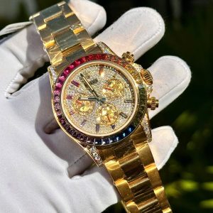 Đồng Hồ Rolex Daytona Rainbow Bọc Vàng 18K Đính Moissanite Đá Quý Tổng Hợp 40mm (8)