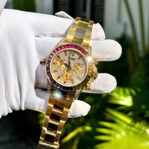 Đồng Hồ Rolex Daytona Rainbow Bọc Vàng 18K Đính Moissanite Đá Quý Tổng Hợp 40mm (8)