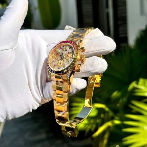 Đồng Hồ Rolex Daytona Rainbow Bọc Vàng 18K Đính Moissanite Đá Quý Tổng Hợp 40mm (8)