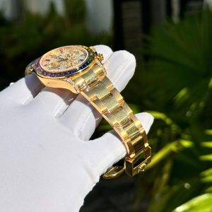 Đồng Hồ Rolex Daytona Rainbow Bọc Vàng 18K Đính Moissanite Đá Quý Tổng Hợp 40mm (8)