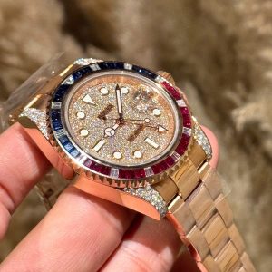 Đồng Hồ Rolex GMT-Master II 126755 Chế Tác Đá Quý Bọc Vàng Hồng 18K 40mm (1)
