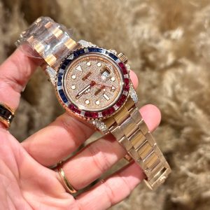 Đồng Hồ Rolex GMT-Master II 126755 Chế Tác Đá Quý Bọc Vàng Hồng 18K 40mm (1)