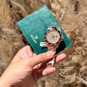 Đồng Hồ Rolex GMT-Master II 126755 Chế Tác Đá Quý Bọc Vàng Hồng 18K 40mm (1)