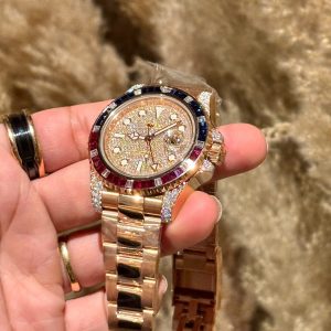 Đồng Hồ Rolex GMT-Master II 126755 Chế Tác Đá Quý Bọc Vàng Hồng 18K 40mm (1)
