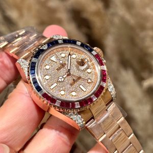 Đồng Hồ Rolex GMT-Master II 126755 Chế Tác Đá Quý Bọc Vàng Hồng 18K 40mm (1)