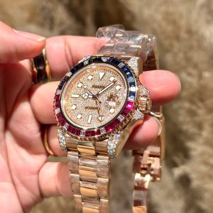 Đồng Hồ Rolex GMT-Master II 126755 Chế Tác Đá Quý Bọc Vàng Hồng 18K 40mm (1)