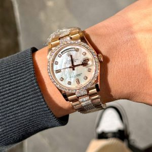 Đồng Hồ Rolex Nam Rep 11 Day-Date Mặt Số Xà Đính Moissanite Bọc Vàng 18K 40mm (11)