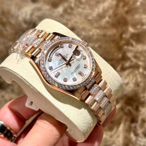 Đồng Hồ Rolex Nam Rep 11 Day-Date Mặt Số Xà Đính Moissanite Bọc Vàng 18K 40mm (11)