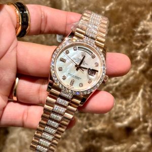 Đồng Hồ Rolex Nam Rep 11 Day-Date Mặt Số Xà Đính Moissanite Bọc Vàng 18K 40mm (11)