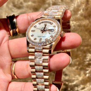 Đồng Hồ Rolex Nam Rep 11 Day-Date Mặt Số Xà Đính Moissanite Bọc Vàng 18K 40mm (11)