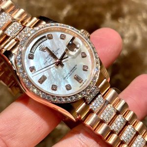 Đồng Hồ Rolex Nam Rep 11 Day-Date Mặt Số Xà Đính Moissanite Bọc Vàng 18K 40mm (11)