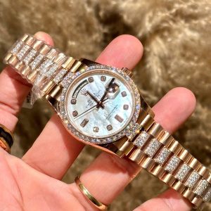 Đồng Hồ Rolex Nam Rep 11 Day-Date Mặt Số Xà Đính Moissanite Bọc Vàng 18K 40mm (11)