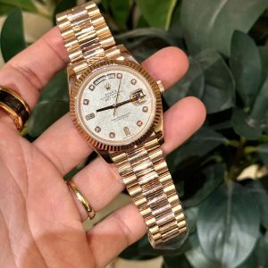 Đồng Hồ Rolex Nam Rep 11 Day-Date Mặt Thiên Thạch Cọc Số Moissanite Bọc Vàng GMF 40mm (9)