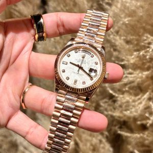 Đồng Hồ Rolex Nam Rep 11 Day-Date Mặt Thiên Thạch Cọc Số Moissanite Bọc Vàng GMF 40mm (9)