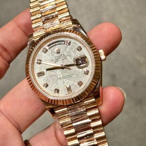 Đồng Hồ Rolex Nam Rep 11 Day-Date Mặt Thiên Thạch Cọc Số Moissanite Bọc Vàng GMF 40mm (9)