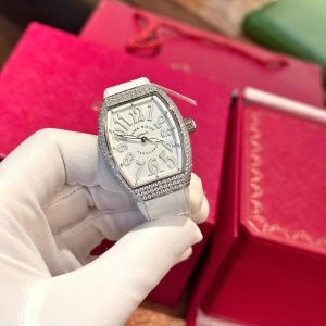 Franck Muller V32 Màu Trắng Chế Tác Đính Kim Cương Moissanite Hong Kong 36mm (2)