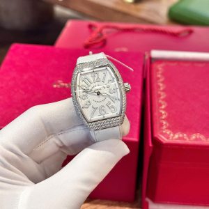 Franck Muller V32 Màu Trắng Chế Tác Đính Kim Cương Moissanite Hong Kong 36mm (2)