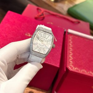 Franck Muller V32 Màu Trắng Chế Tác Đính Kim Cương Moissanite Hong Kong 36mm (2)