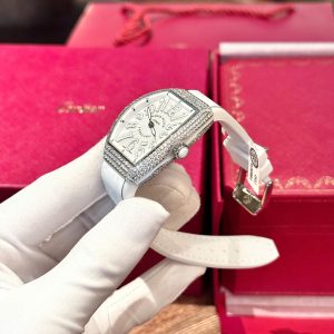 Franck Muller V32 Màu Trắng Chế Tác Đính Kim Cương Moissanite Hong Kong 36mm (2)