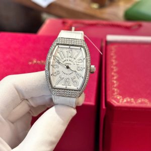 Franck Muller V32 Màu Trắng Chế Tác Đính Kim Cương Moissanite Hong Kong 36mm (2)