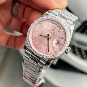 Rolex Day-Date Mặt Hồng Trọng Lượng 158 Gram Viền Đính Kim Cương Moissanite QF 36mm (4)
