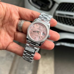 Rolex Day-Date Mặt Hồng Trọng Lượng 158 Gram Viền Đính Kim Cương Moissanite QF 36mm (4)