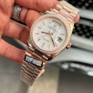 Rolex Day-Date Mặt MOP Tinh Chỉnh Trọng Lượng Viền Độ Kim Cương Moissanite QF 36mm (2)