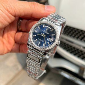 Rolex Day-Date Replica 11 Mặt Xanh Blue Viền Đính Kim Cương Moissanite Nhà Máy QF 36mm (2)