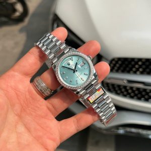 Rolex Rep 11 Day-Date Mặt Xanh Băng Trọng Lượng 158 Gram Viền Đính Kim Cương Moissanite QF 36mm (2)