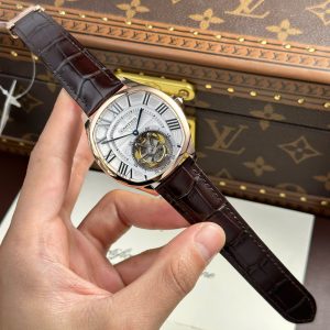 Cartier Drive Tourbillon Chế Tác Mặt Số Vân Guiloche Dây Da Nâu 41mm (2)