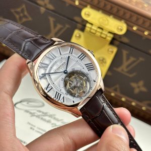 Cartier Drive Tourbillon Chế Tác Mặt Số Vân Guiloche Dây Da Nâu 41mm (2)