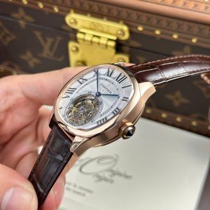 Cartier Drive Tourbillon Chế Tác Mặt Số Vân Guiloche Dây Da Nâu 41mm (2)