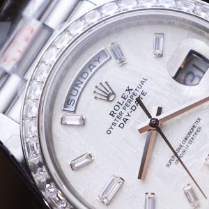 Rolex Day-Date Chế Tác Mặt Thiên Thạch Cọc Số + Viền Độ Kim Cương Moissanite Baguette 40mm (2)