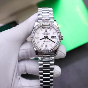 Rolex Day-Date Chế Tác Mặt Thiên Thạch Cọc Số + Viền Độ Kim Cương Moissanite Baguette 40mm (2)