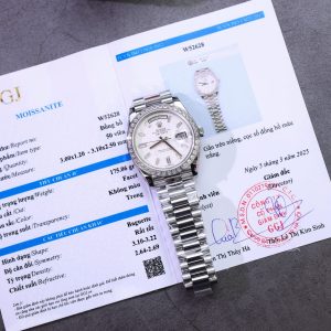 Rolex Day-Date Chế Tác Mặt Thiên Thạch Cọc Số + Viền Độ Kim Cương Moissanite Baguette 40mm (2)