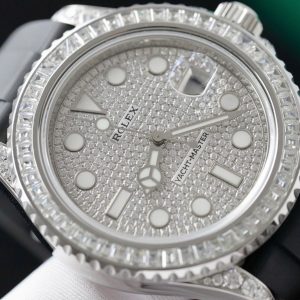Rolex Yacht-Master Replica 11 Đính Full Kim Cương Moissanite Dây Cao Su 42mm (2)