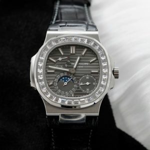 Đồng Hồ Patek Philippe Nautilus 5724G Rep 1 1 Đính Đá Mặt Xám Nhà Máy PPF 40mm (6)