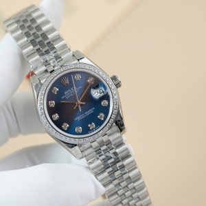 Rolex DateJust Lady Replica 11 Mặt Xanh Blue Viền Đính Đá 31mm (1)
